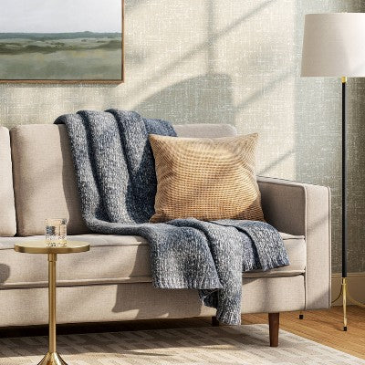 Square Chunky Linen Pillow with Exposed Zipper Brown - Threshold