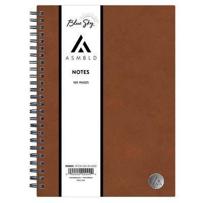 Lined Journal Safety Wirebound Non-Dated 5.75"x8.5" Tan - Blue Sky: Faux Leather Hard Cover, Narrow Ruled, 80 Pages, Adult Stationery