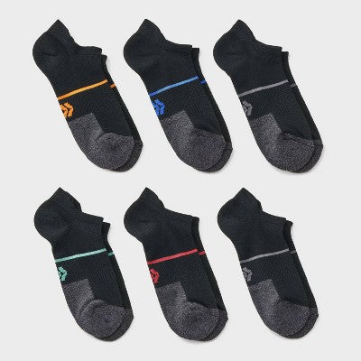 Boys' 6pk Arch Support Cushioned No Show Socks - All in Motion Black L