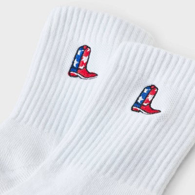 Women's Ribbed Cushioned Embroidered Boot Mid Crew Socks - White 4-10
