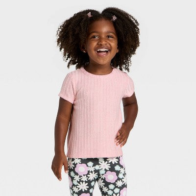 Toddler Girls' Pointelle Short Sleeve T-Shirt - Cat & Jack 3T