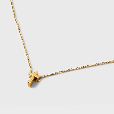Tiny Tags 14K Gold Ion Plated Cross Chain Necklace - Gold