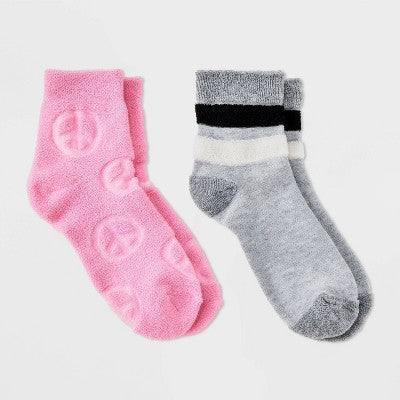 Girls' 2pk French Terry Peace Sign Socks - art class Gray/Pink S