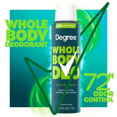 Degree 72H Odor Protection Whole Body Deodorant Spray for Men Active Fresh - Aluminum Free 4oz