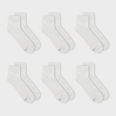Fruit of the Loom Women's Cushioned 6pk Ankle Socks - White 4-10: Moisture Wicking, 4-Way Stretch