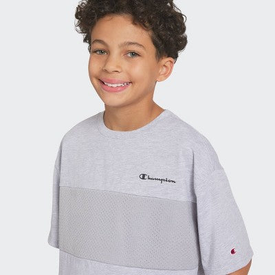 Champion Boys Oversized Mesh Panel T-Shirt Heathered Gray M 10/12