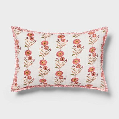 Sunflower Dec Pillow Oblong Ivory/Melon Pink/Gold/Green - Threshold: Cotton Voile, Indoor Use, Floral Design