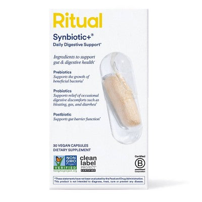 Ritual Synbiotic+ - Probiotic, Prebiotic, Postbiotic, 3-in-1 Formula for Gut Health and Digestive Support Vegan Capsules - Mint Essenced - 30ct