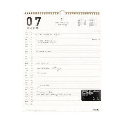 Altitude 12"x15" Monthly Wall Calendar, July 2025 to June 2026, Black and White