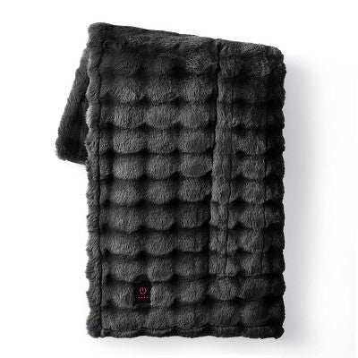 Brookstone Coziest Oversized Throw Bubble Fur Black