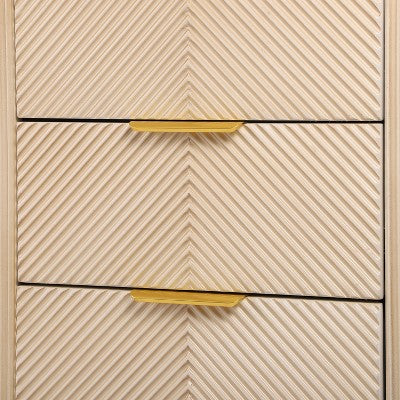ModernLuxe Fluted 3 Drawers Nightstand Bedside Table End Table, Mid-Century Side Table with Gold Glossy Handles & Gourd Legs, Champagne (LOCAL PICKUP ONLY)