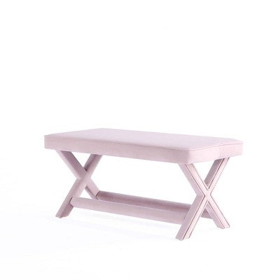 Manhattan Comfort Abigail Velvet Upholstered Double Ottoman Pink: Mid-Century Modern, No Assembly Required, Wood Legs (LOCAL PICKUP ONLY)