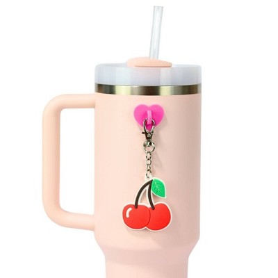 CharCharms Cherry Water Bottle Charm with Stick-On Hook Bundle: Drinkware Accessory, Dishwasher-Safe, Keychain Hook