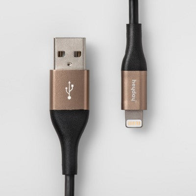 4' Lightning to USB-A Round Cable - heyday Black/Gold: Male-To-Male Connector