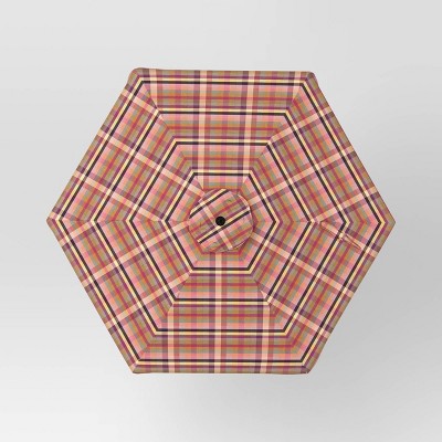 7.5' Plaid Scalloped Edge Outdoor Round Patio Market Umbrella with Black Pole - Threshold (LOCAL PICKUP ONLY)