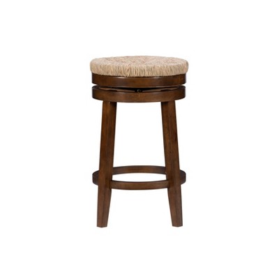 Noah Swivel Backless Counter Height Barstool Walnut - Powell: Rubberwood Base, 360 Swivel, Jute Seat (LOCAL PICKUP ONLY)