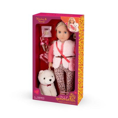 Our Generation Kinsley & Kenzi 18" Doll & Pet Puppy Set: Blonde Wavy Hair, Gray Eyes, Plastic & Polyester Material