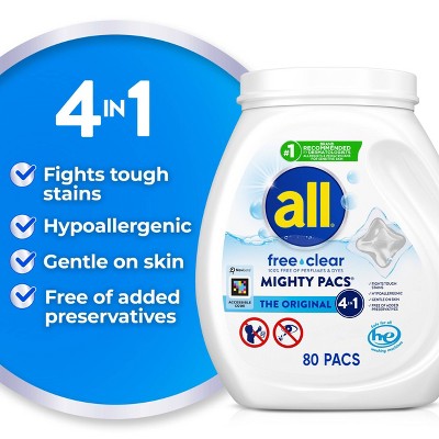 All Unscented Might Unit Dose Laundry Detergent Pacs - 80ct: Dermatologist Tested, Hypoallergenic, Dye-Free