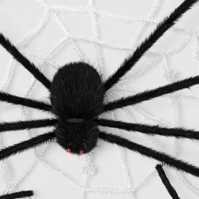 6pc Plush Spiders and Spider Web Glows under Blacklight Solutions in a Box Halloween Decorative Prop - Hyde and EEK! Boutique