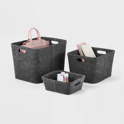 14"x15" Large Felt Basket with Stitching Charcoal - Brightroom: Modern Storage Bin with Cut-Out Handles