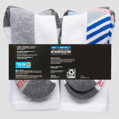 Hanes Boys' 10pk Premium Crew Socks - White M: Cushioned Heel, Ventilating Mesh, Moisture Wicking