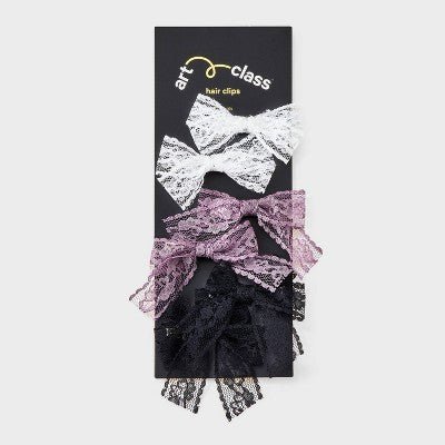Girls' 6pk Lace Bow Hair Clip Set - art class Pink/White/Black: Fashion Salon Clips, Recycled Polyester