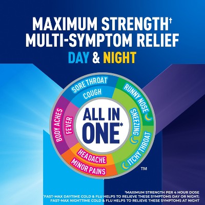 Mucinex Maximum Strength FAST-MAX Daytime & Nighttime - Cold & Flu Caplets - 40ct: Cough Suppressant, Pain Relief