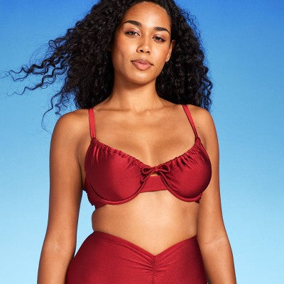 Women's Tie Detail Underwire Bikini Top Shade&Shore Red Shine 34A