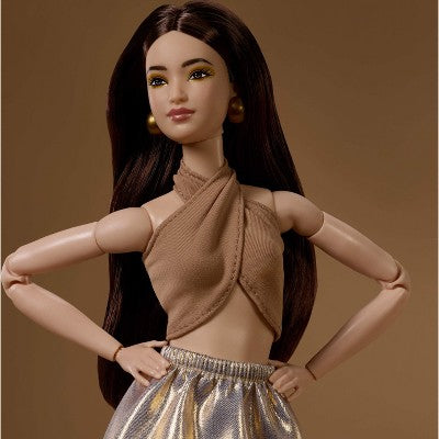 Barbie Basics Collectible Doll Model 06 with Brunette Hair in Shimmery Golden Skirt and Halter