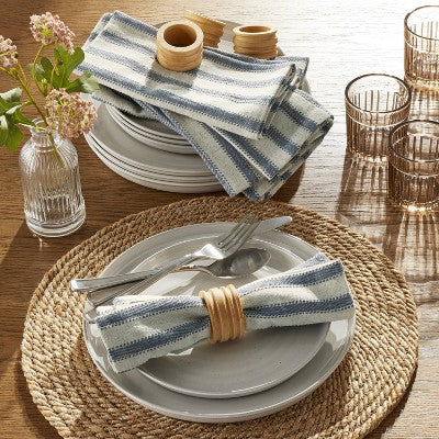 4pk Engineered Stripe Cloth Napkins Blue/Natural - Hearth & Hand with Magnolia