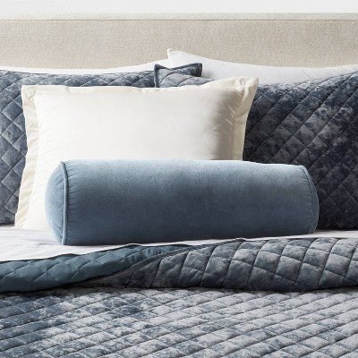 8"x22" Luxe Round Velvet Bolster Decorative Pillow Slate Blue - Threshold: Indoor Cotton Woven, Spot Clean (LOCAL PICKUP ONLY)