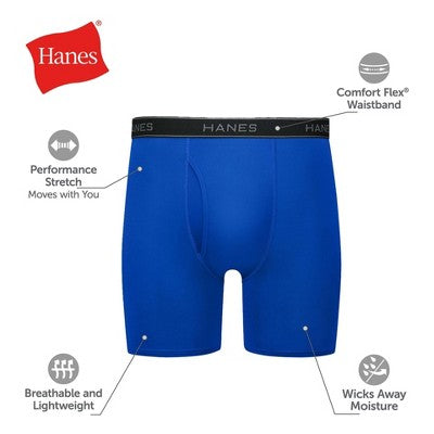 Hanes Men's Performance Stretch Boxer Briefs - Gray/Blue L