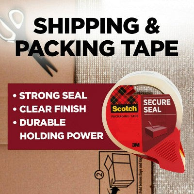 Scotch Ultra Clear Mailing Packaging Tape with Dispenser 1.88" x 54yd: Packing & Shipping Tape Refill, Clear, 1965.6" Length