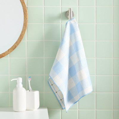Quick Dry Reversible Checkered Hand Towel Blue - Room Essentials