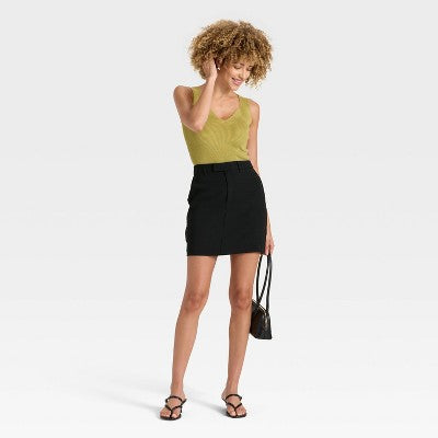 Women's Tailored Mini A-Line Skirt - A New Day Black L