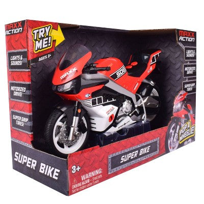 Maxx Action Super Bike with Wheelie Feature - Motorized Toy Motorcycle: Battery-Powered Metal & Plastic, 1:24 Scale