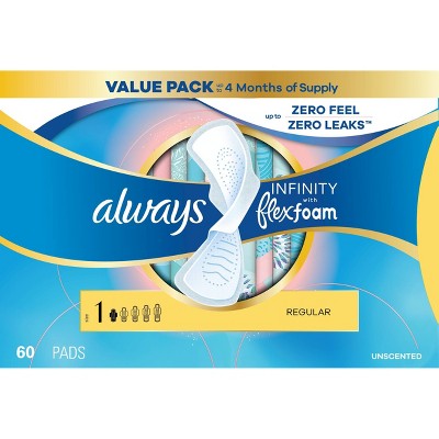 Always Infinity Regular Menstrual Pads - 60ct