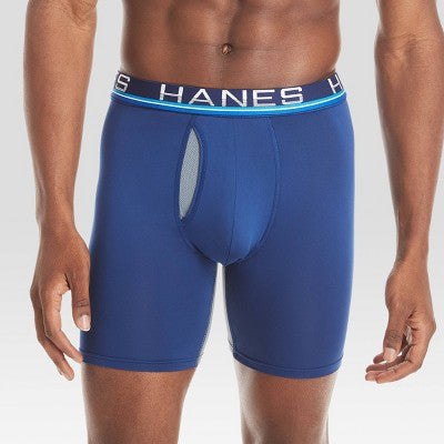 Hanes Premium Men's Xtemp Total Support Pouch Anti Chafing 3pk Long Leg Boxer Briefs - Blue/Gray/Black M