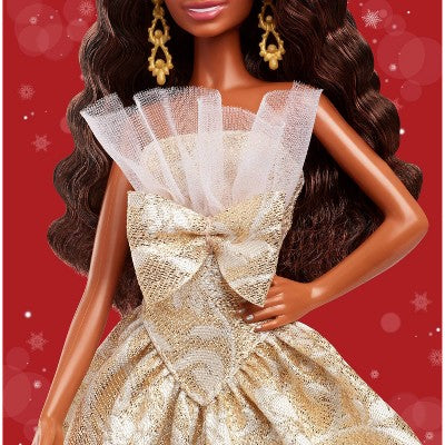 Barbie Signature 2025 Holiday Barbie Fashion Doll, Black Hair Silver & Gold Gown