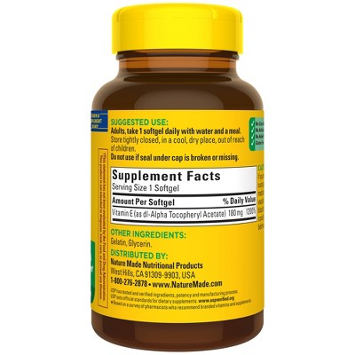 Nature Made Vitamin E - DL-Alpha 400IU Heart Softgels - Non Vegetarian - 180ct