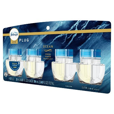Febreze Plug Quadruple Air Freshener Refills - Ocean - 3.48 fl oz/4pk