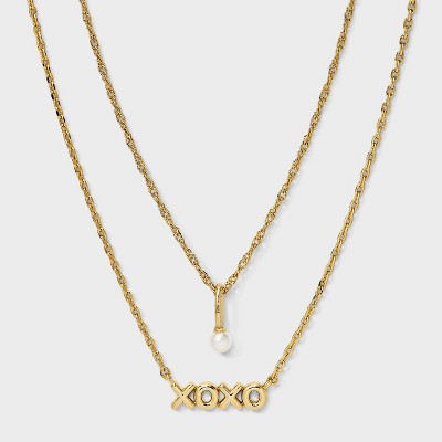 14K Gold Dipped Cubic Zirconia "xoxo" Multi-Strand Necklace - A New Day Gold
