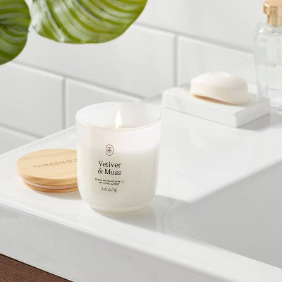 Milky Glass Wooden Wick Vetiver and Moss Jar Candle 8oz - Threshold