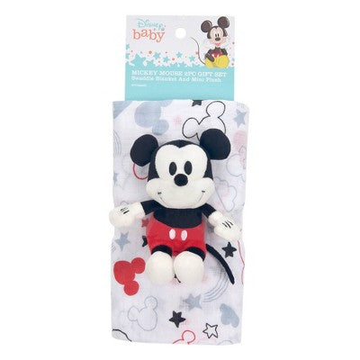 Lambs & Ivy Mickey Mouse Swaddle Blanket & Plush Infant Gift Set - 2pk: Cotton, 44" x 44", Animals Pattern