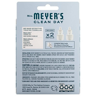 Mrs. Meyer's Clean Day Premium Scented Oil Plug-In Diffuser Air Freshener Refills - Snow Drop - 0 .67 fl oz/2pk