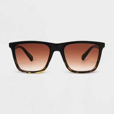 Women's Shiny Plastic Square Sunglasses with Gradient Lenses - Universal Thread Black/Tortoise Print