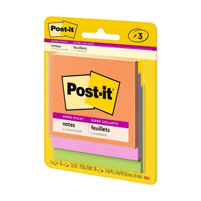 Post-it Super Sticky Notes, 3 in. x 3 in., Energy Boost Collection, 3 Pads/Pack