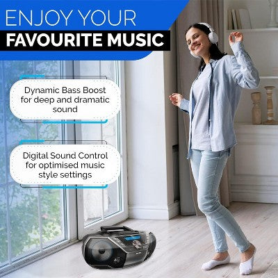 PHILIPS Portable CD Player Boombox – Bluetooth, USB, MP3, Cassette, FM Radio, Bass Boost, Digital Display, Powerful Sound