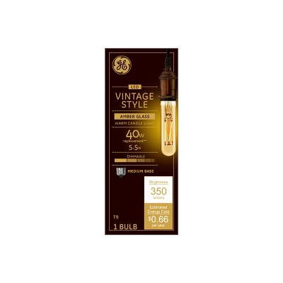 GE 5.5W 40W Equivalent LED Light Bulb Amber Glass Warm Candle Light: E26 Base, Dimmable, 350 Lumens, 2200K, 13.7-Year Life