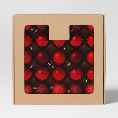 50ct Shatter-Resistant Round Christmas Tree Ornament Set Red - Wondershop